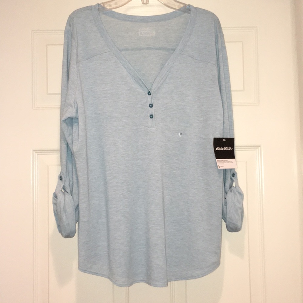 Eddie Bauer -NWT-Adjustable Sleeves Top-Light Blue